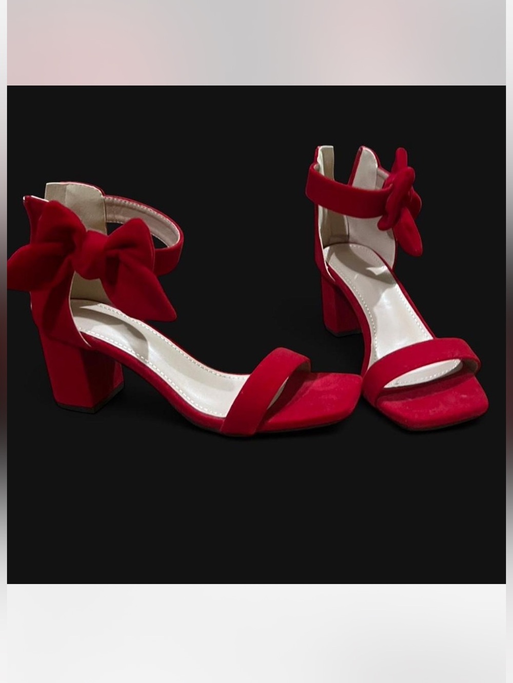SHEIN Red Bow Ankle-Strap Block Heel Sandals